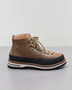 Pedula Mon Piz Lussari in pelle scamosciata color cammello con bordo nero
