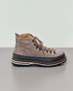 Pedula Mon Piz Lussari in pelle scamosciata color tortora con bordo nero