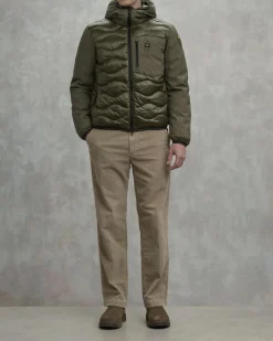 Piumino Albert Blauer bi-tessuto verde militare con cappuccio fisso e trapuntatura ad onde