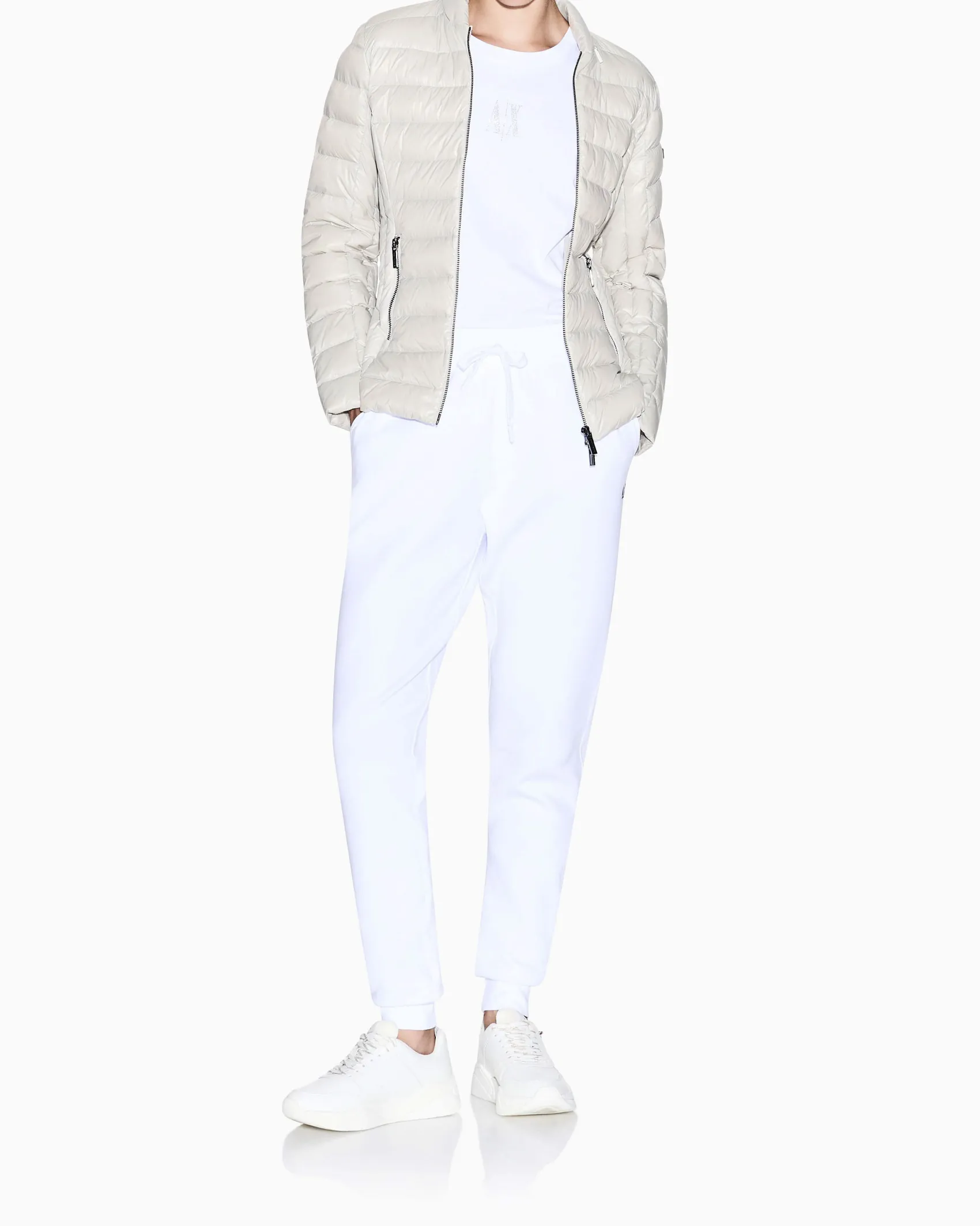 Piumino Armani Exchange beige con imbottitura in piumino d'anatra bianca