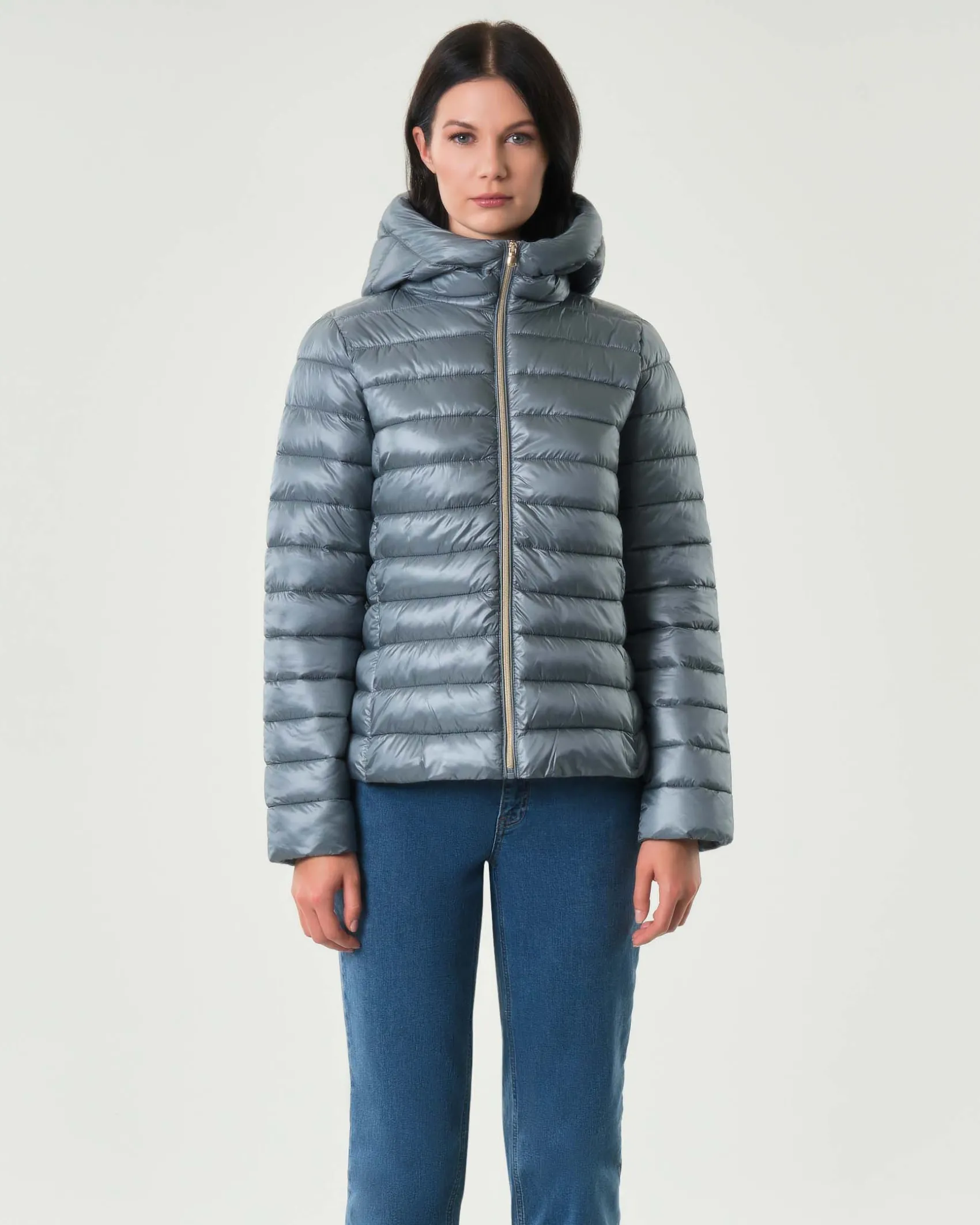 Piumino azzurro Emme Marella in tessuto tecnico downproof antigoccia con cappuccio