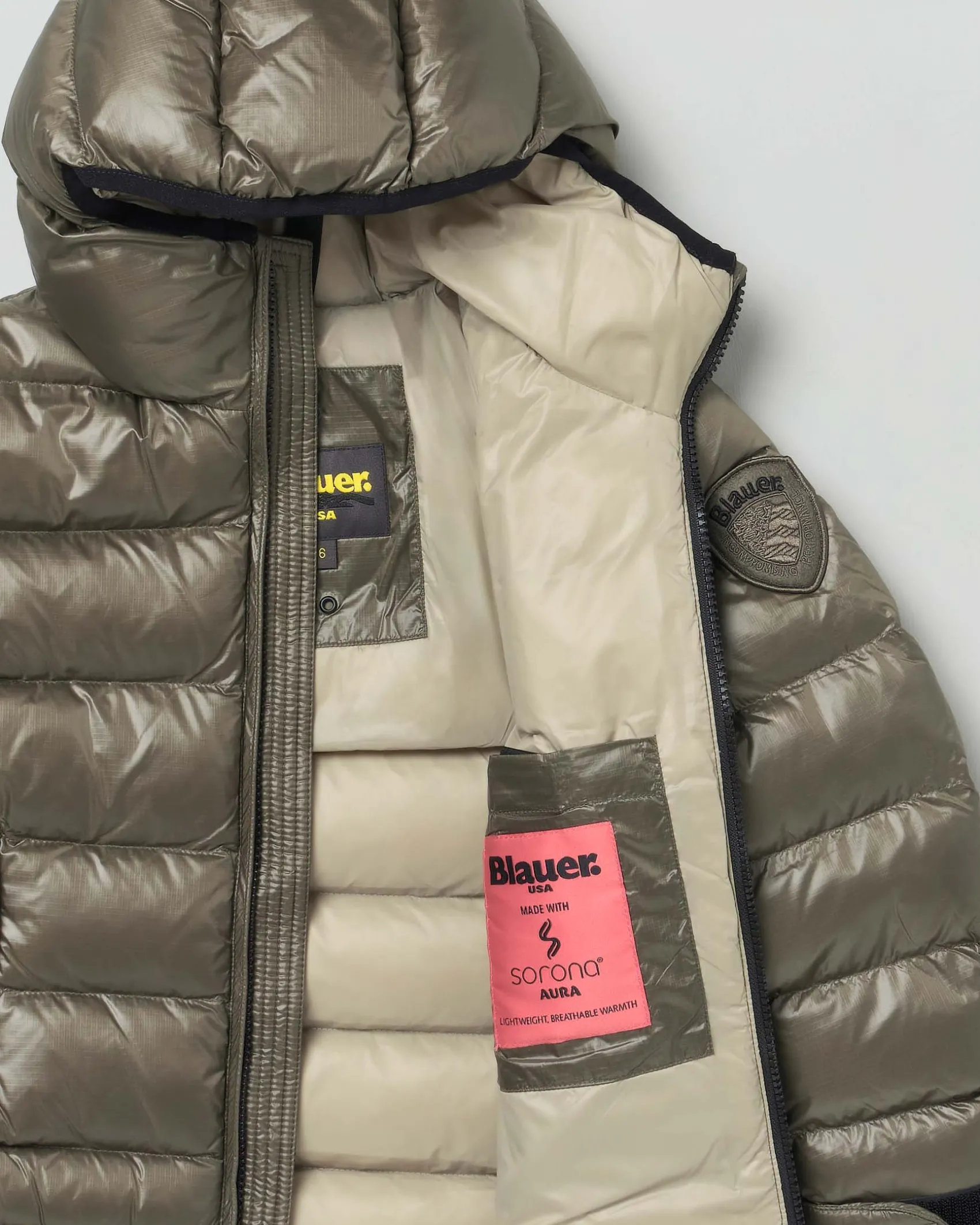 Piumino Blauer militare in nylon ripstop imbottito con cappuccio