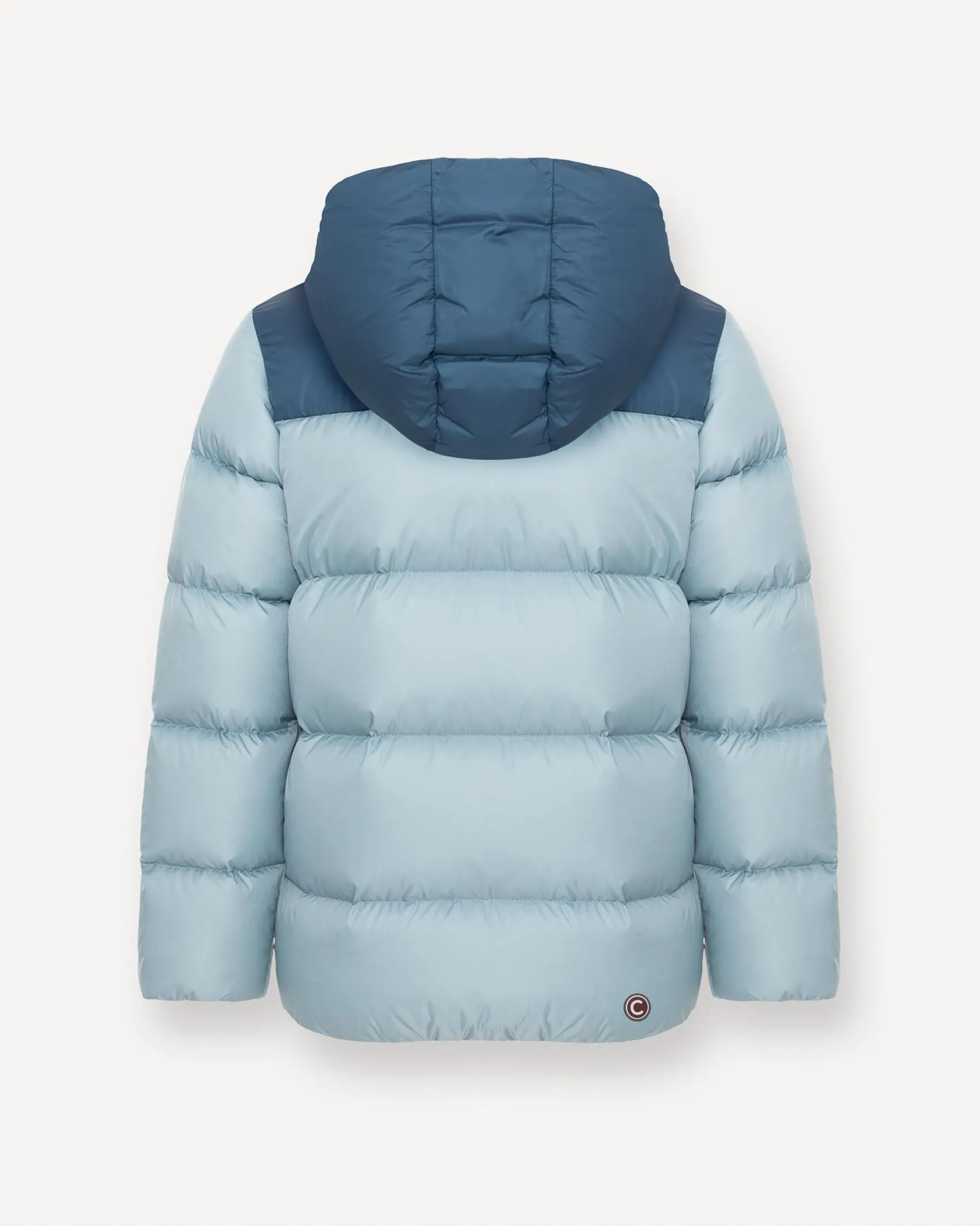 Piumino Colmar azzurro in nylon imbottito con inserto blu e cappuccio