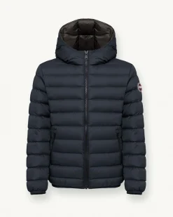 Piumino Colmar blu con cappuccio fisso in nylon opaco