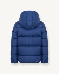 Piumino Colmar blu royal in nylon trapuntato reversibile in tessuto liscio con cappuccio fisso