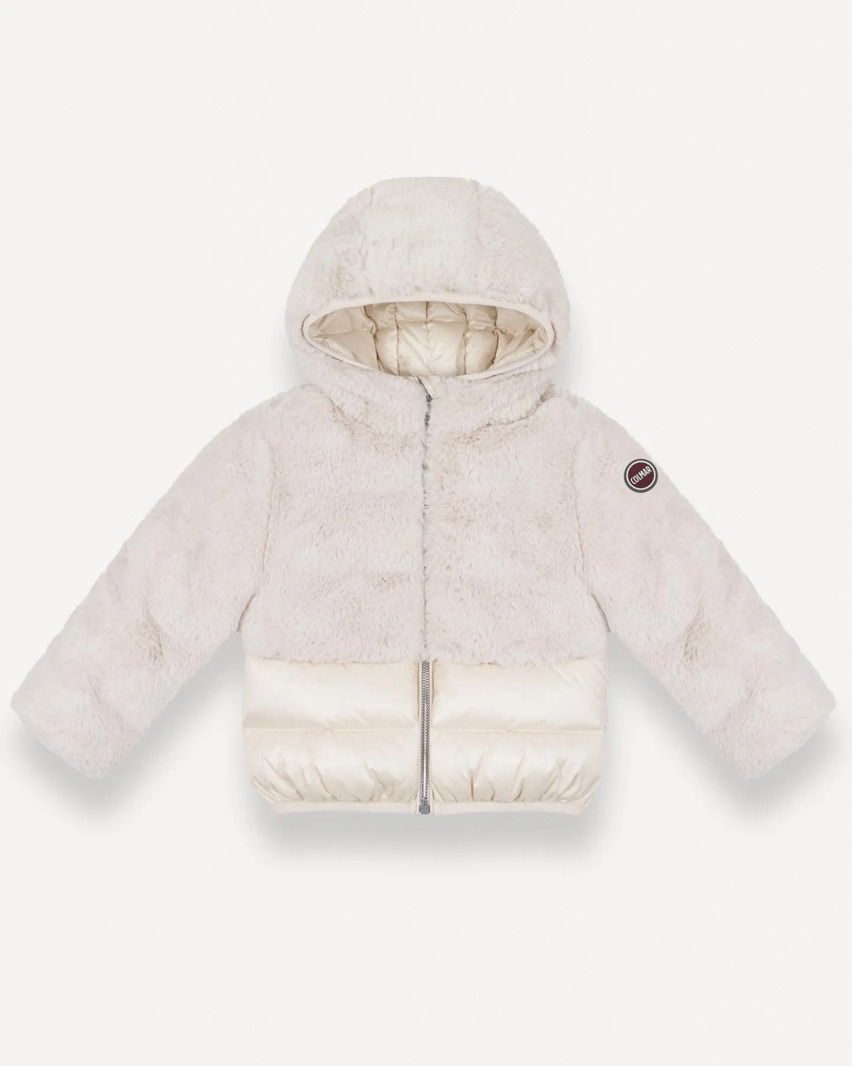 Piumino Colmar in nylon avorio imbottito con cappuccio e pelliccia