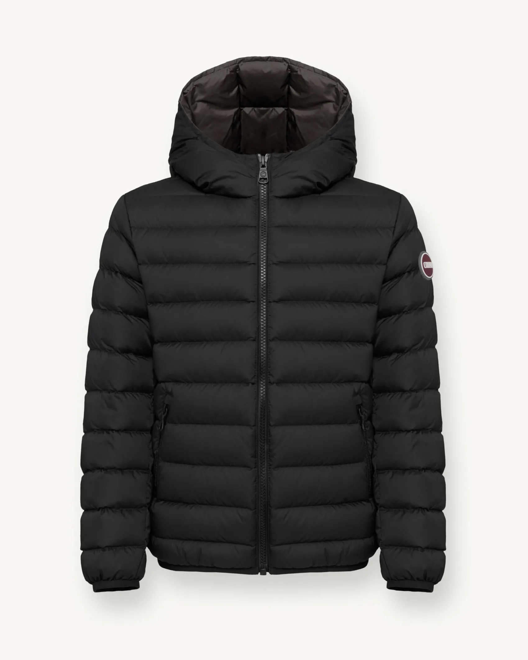 Piumino Colmar nero con cappuccio fisso in nylon opaco