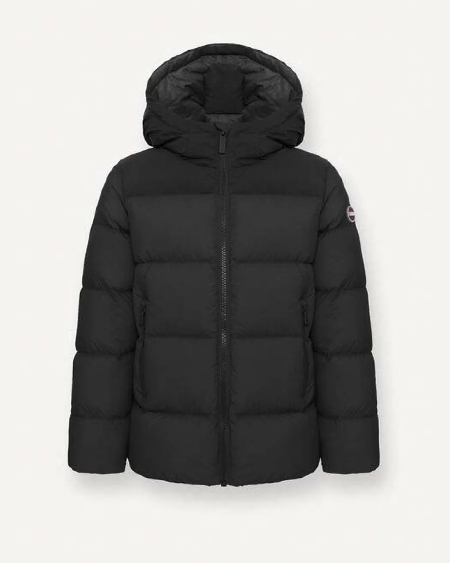 Piumino Colmar nero in nylon trapuntato in tessuto liscio con cappuccio fisso