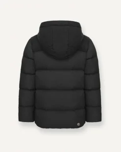 Piumino Colmar nero in nylon trapuntato in tessuto liscio con cappuccio fisso