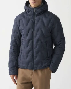 Piumino Colmar Originals blu con cappuccio in nylon opaco a trapuntatura laserata effetto spinato reversibile in parte liscia