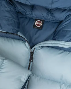 Piumino Colmar Originals azzurro in nylon imbottito con inserto blu e cappuccio