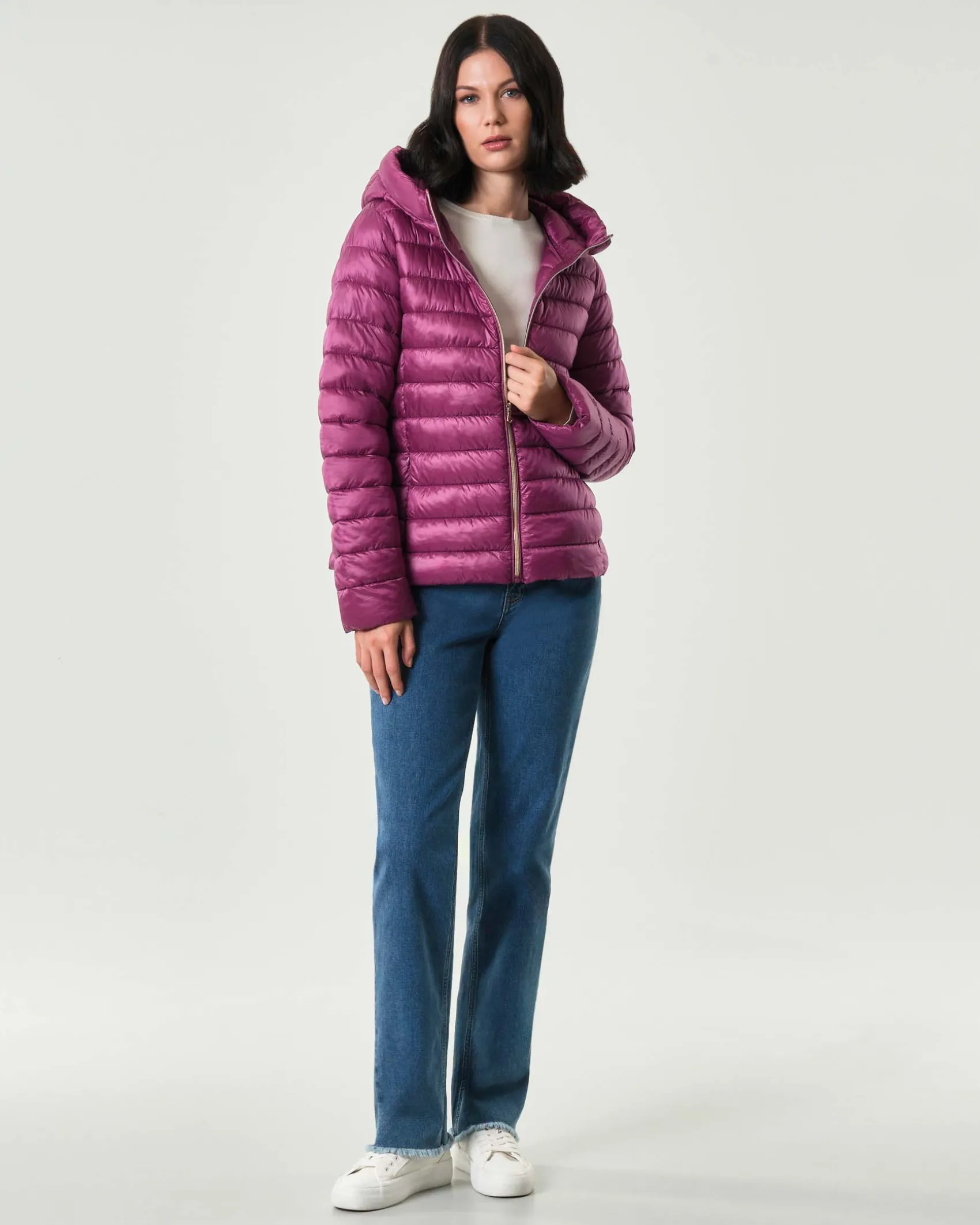 Piumino color ciclamino Emme Marella in tessuto tecnico downproof antigoccia con cappuccio