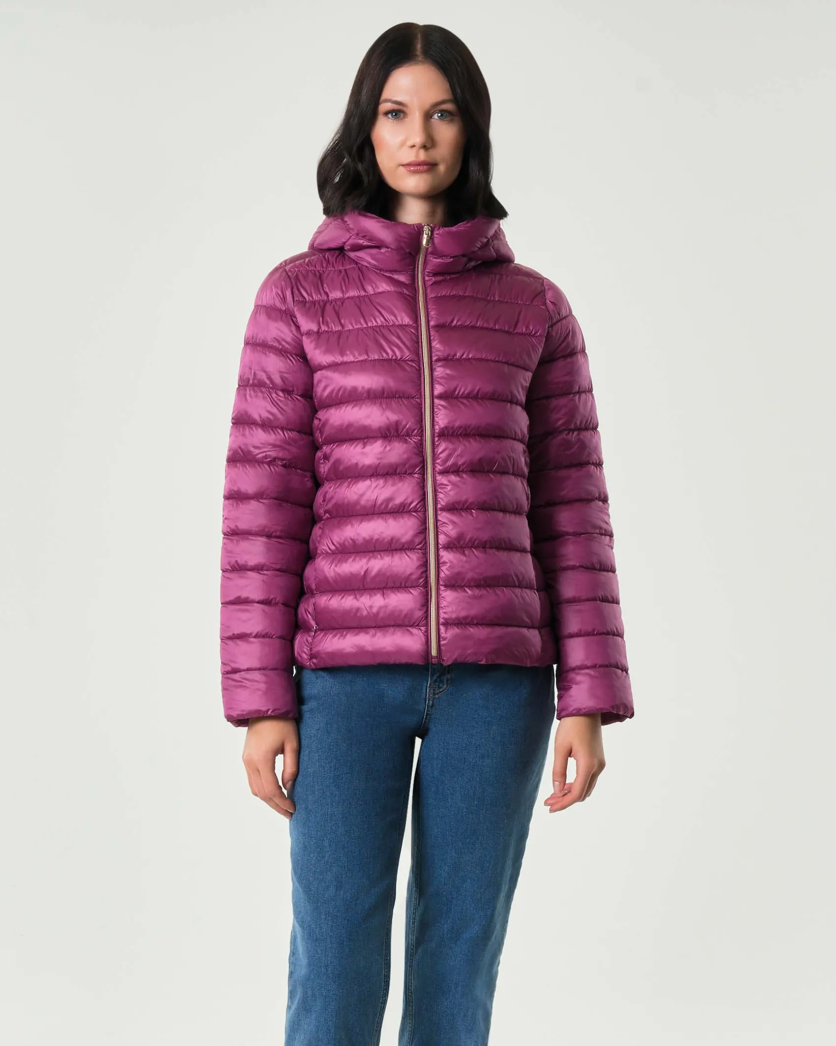 Piumino color ciclamino Emme Marella in tessuto tecnico downproof antigoccia con cappuccio