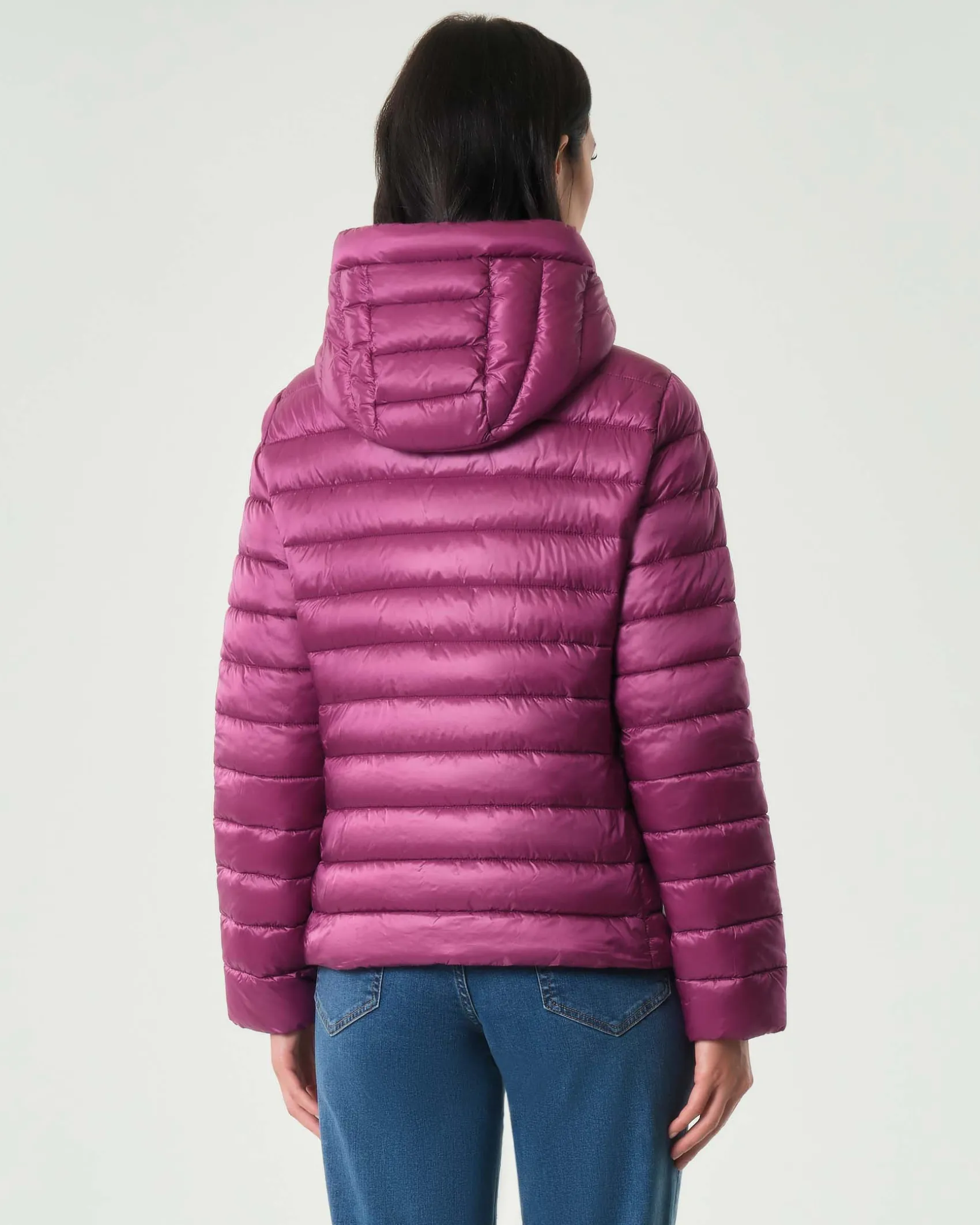 Piumino color ciclamino Emme Marella in tessuto tecnico downproof antigoccia con cappuccio