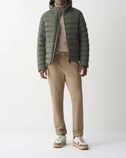 Piumino con cappuccio Colmar Originals verde militare in nylon crinkle imbottito in piuma