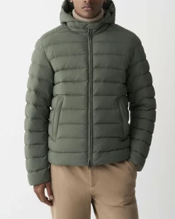 Piumino con cappuccio Colmar Originals verde militare in nylon crinkle imbottito in piuma