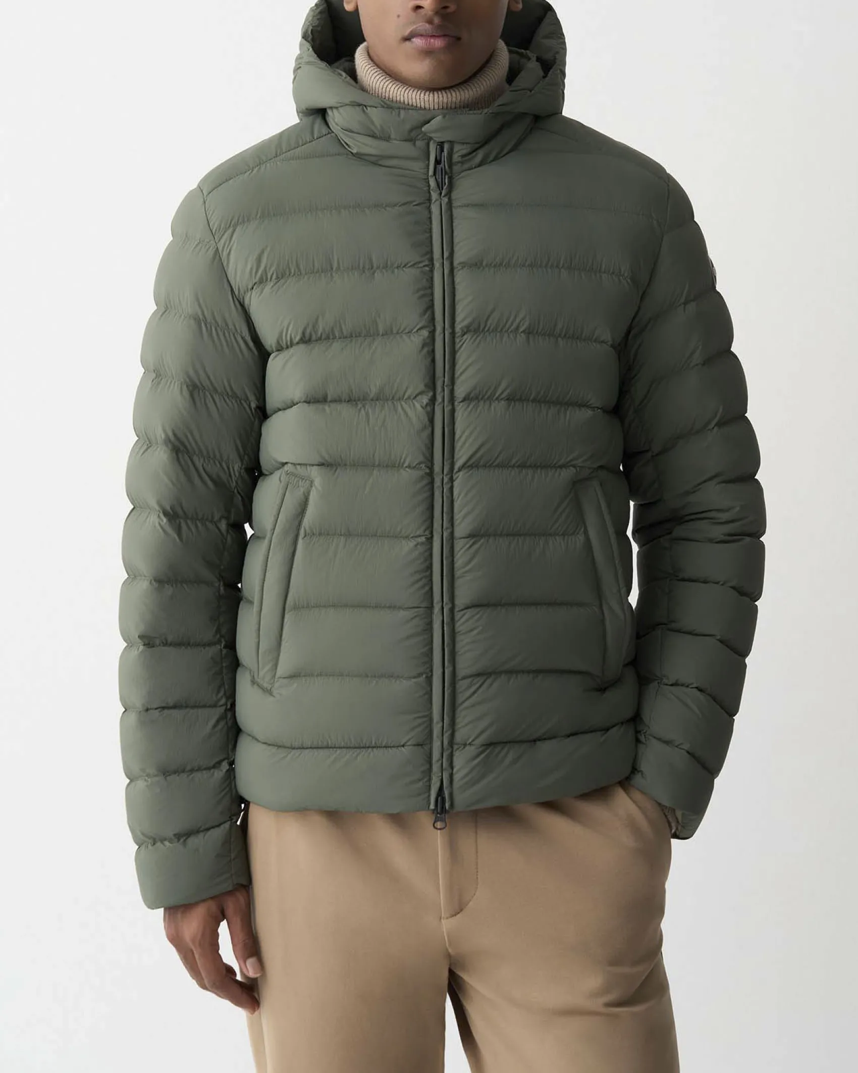 Piumino con cappuccio Colmar Originals verde militare in nylon crinkle imbottito in piuma