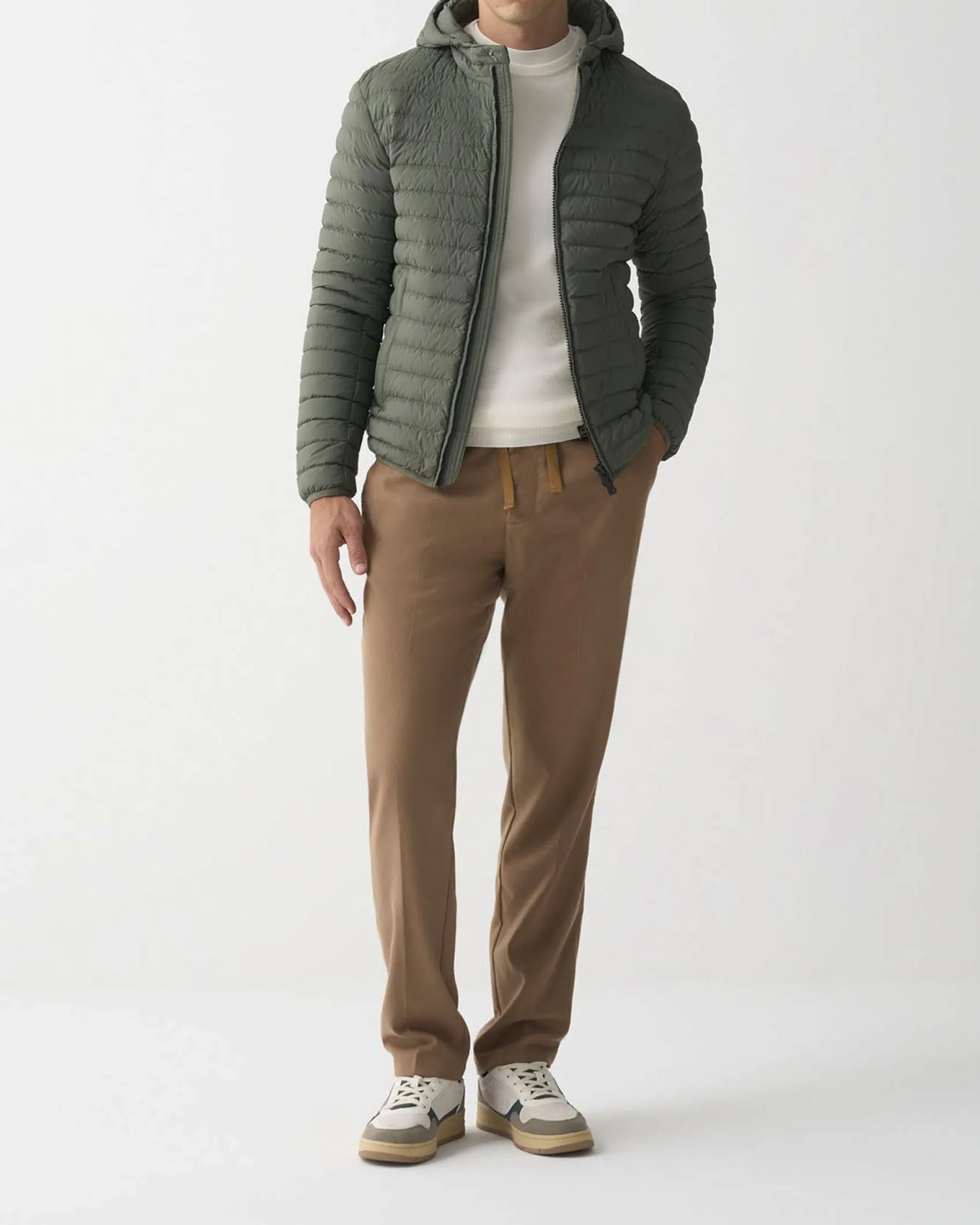 Piumino con cappuccio Colmar Originals verde militare in nylon crinkle imbottito in piuma