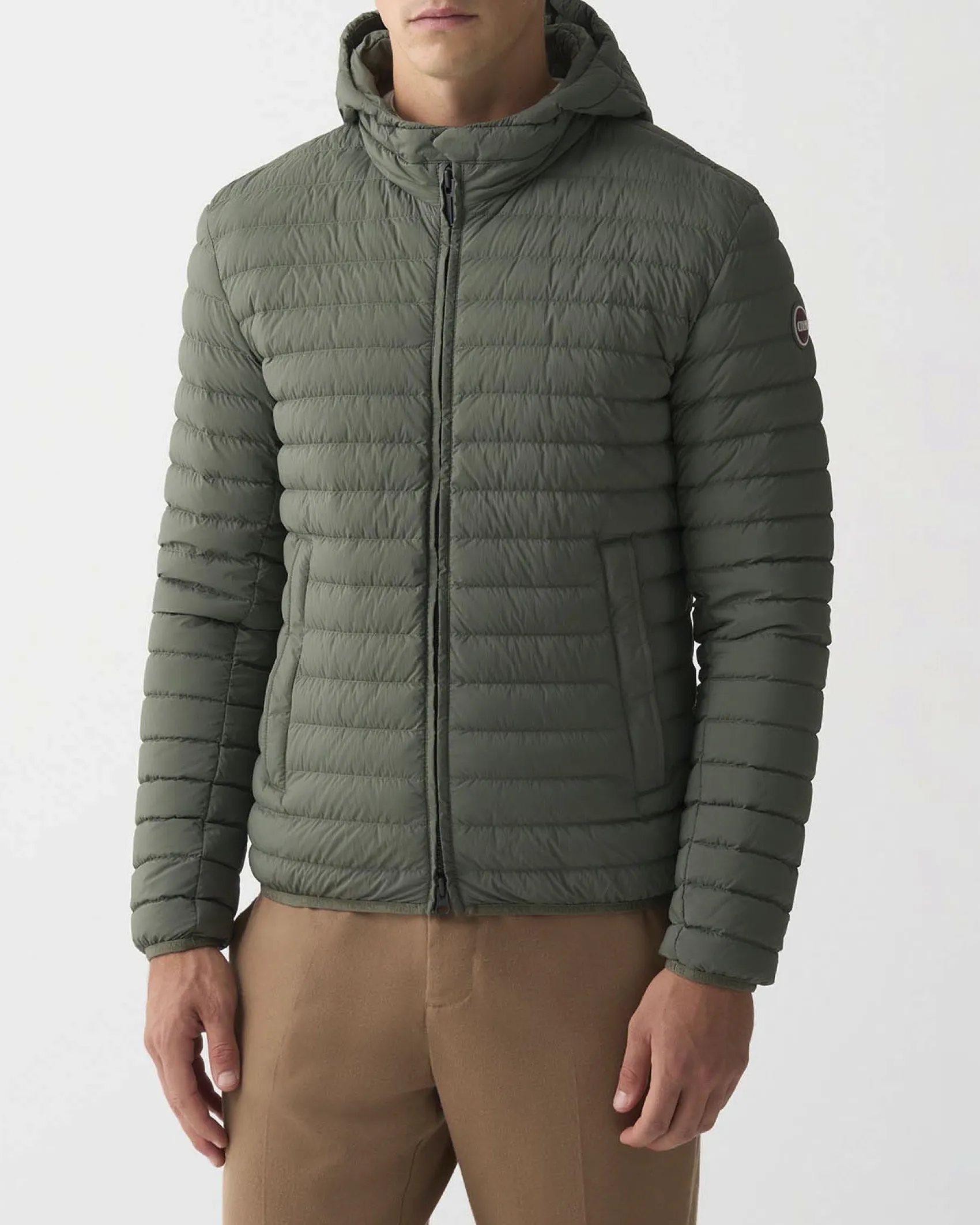 Piumino con cappuccio Colmar Originals verde militare in nylon crinkle imbottito in piuma