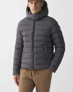 Piumino con cappuccio staccabile Colmar Originals grigio antracite in nylon crinkle imbottito in piuma