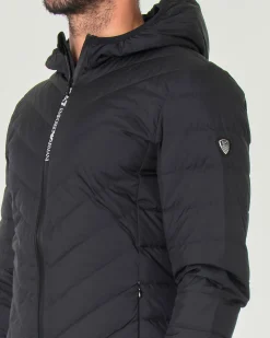Piumino EA7 nero con cappuccio e trapuntatura spinata