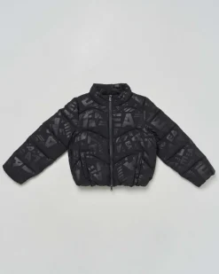 Piumino EA7 nero opaco con loghi monogram lucidi all over