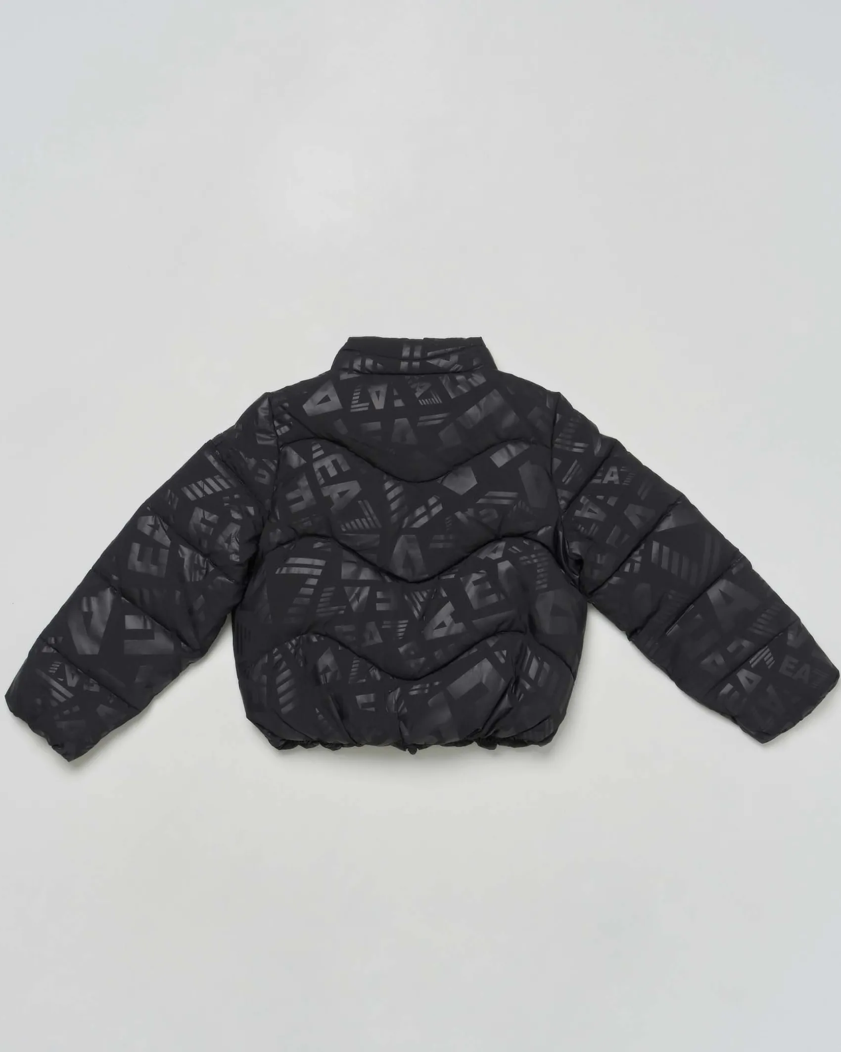 Piumino EA7 nero opaco con loghi monogram lucidi all over