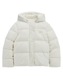 Piumino Guess avorio in nylon effetto lurex con cappuccio