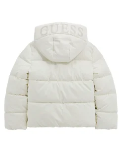 Piumino Guess avorio in nylon effetto lurex con cappuccio