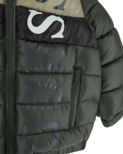 Piumino Guess in nylon verde con cappuccio