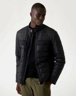 Piumino Guess nero in similpelle con logo in rilievo
