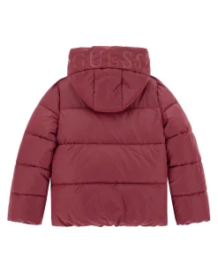 Piumino Guess rossa in nylon effetto lurex con cappuccio