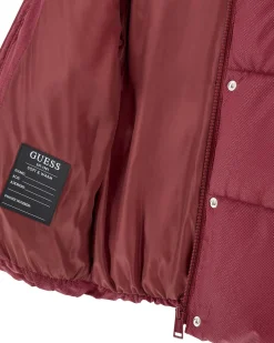 Piumino Guess rossa in nylon effetto lurex con cappuccio