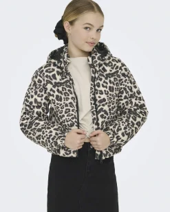 Piumino Kids Only beige e nero maculato con cappuccio