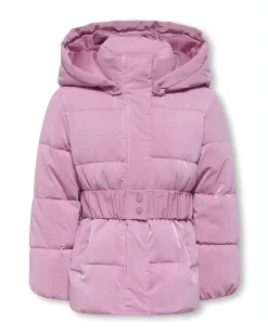 Piumino Kids Only rosa laccato con cappuccio e cintura