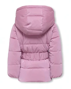 Piumino Kids Only rosa laccato con cappuccio e cintura