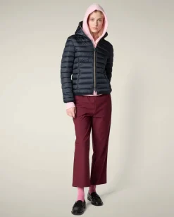Piumino leggero blu nero Save the duck modello Alexis in tessuto effetto raso con cappuccio fisso