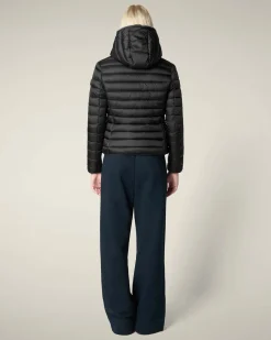 Piumino leggero nero Save the duck modello Alexis in tessuto effetto raso con cappuccio fisso
