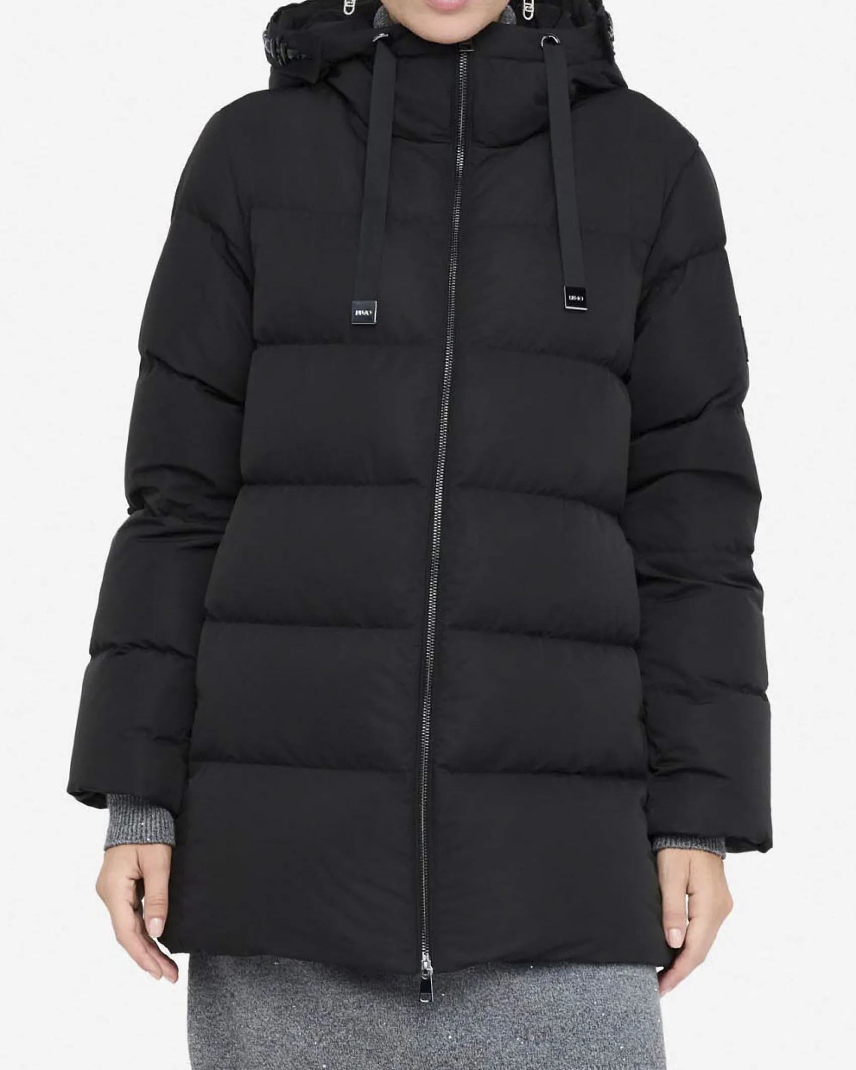 Piumino Liu Jo Jeans nero in nylon trapuntato con cappuccio e ricami