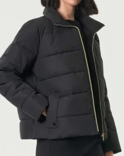 Piumino nero Emme Marella in taffettà con pettorina rimovibile in ecopelliccia effetto visone e cappuccio