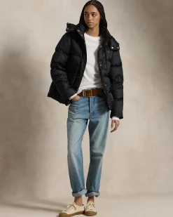 Piumino nero Polo Ralph Lauren con imbottitura in piuma naturale e cappuccio removibile