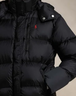 Piumino nero Polo Ralph Lauren con imbottitura in piuma naturale e cappuccio removibile