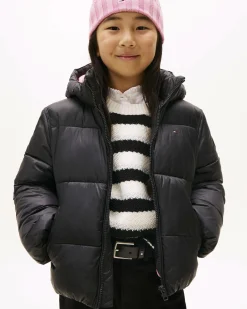 Piumino nero Tommy Hilfiger trapuntato con cappuccio