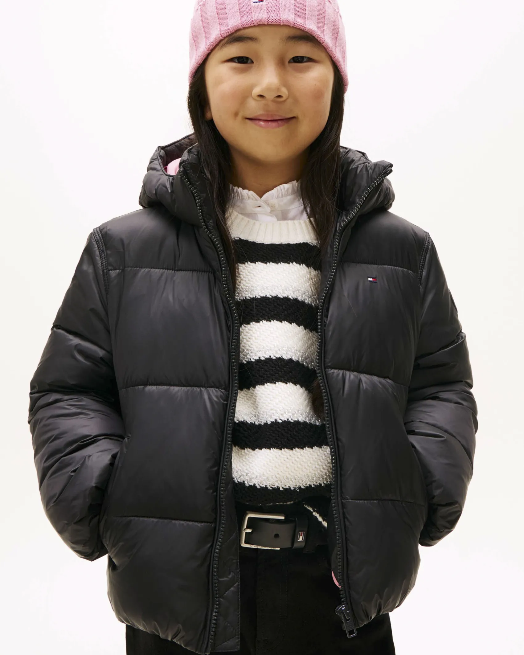 Piumino nero Tommy Hilfiger trapuntato con cappuccio