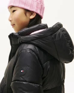 Piumino nero Tommy Hilfiger trapuntato con cappuccio