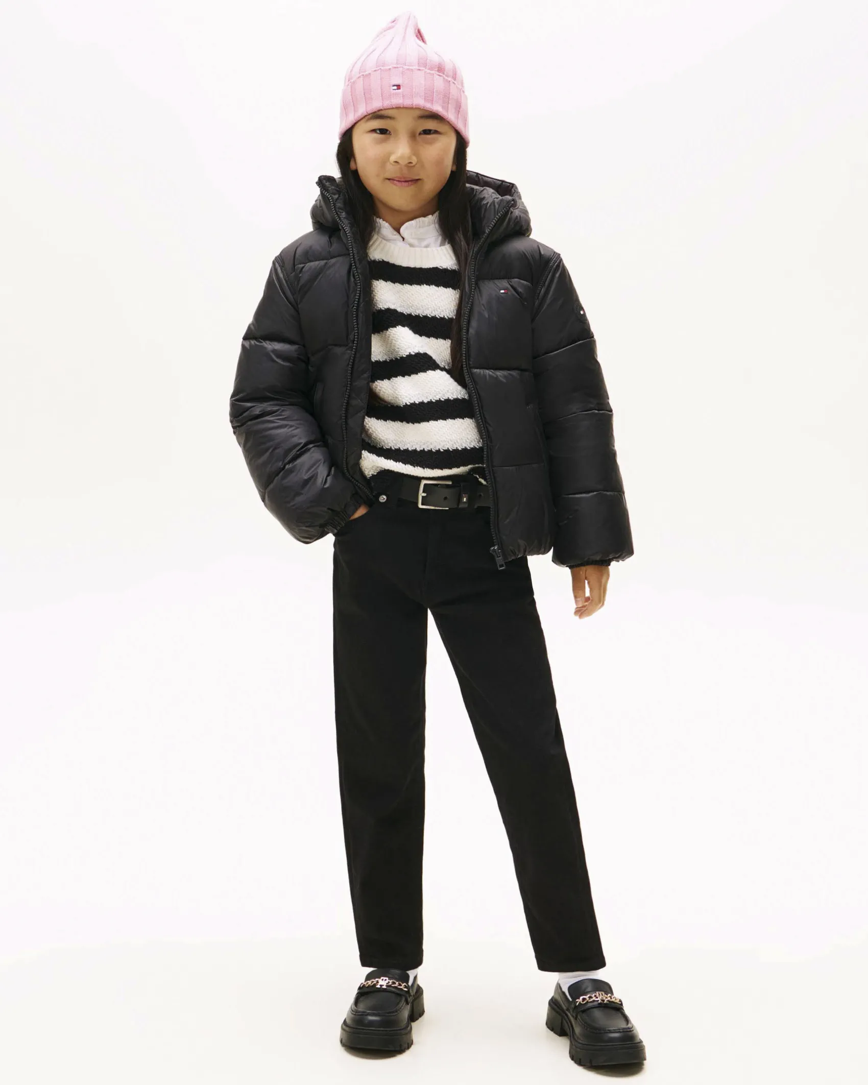 Piumino nero Tommy Hilfiger trapuntato con cappuccio