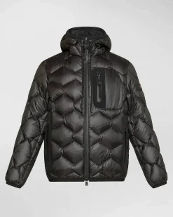 Piumino Peuterey nero in nylon ripstop con cappuccio e trapuntatura geometrica imbottita in piuma