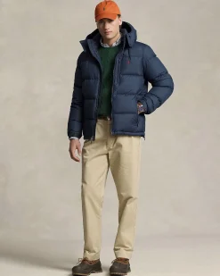 Piumino Polo Ralph Lauren blu in nylon opaco con cappuccio staccabile