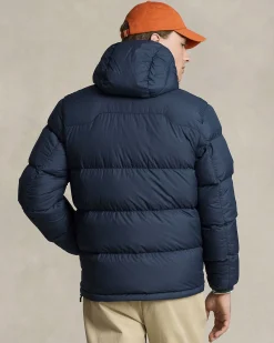 Piumino Polo Ralph Lauren blu in nylon opaco con cappuccio staccabile