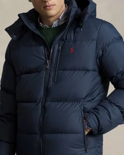 Piumino Polo Ralph Lauren blu in nylon opaco con cappuccio staccabile
